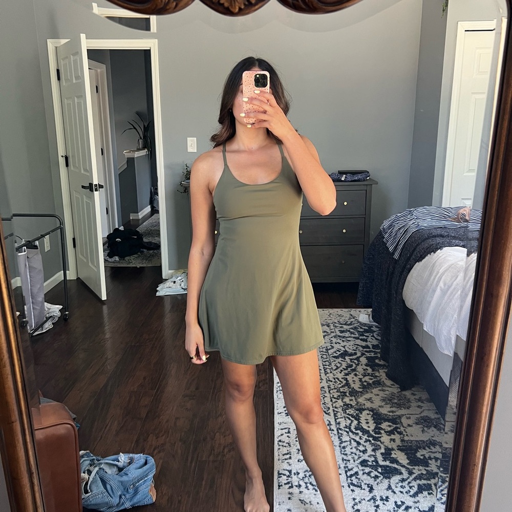 Olive Green Athletic Dress w/ Spandex Shorts